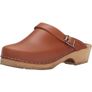 Brown Leather Clogs with Wooden Sole